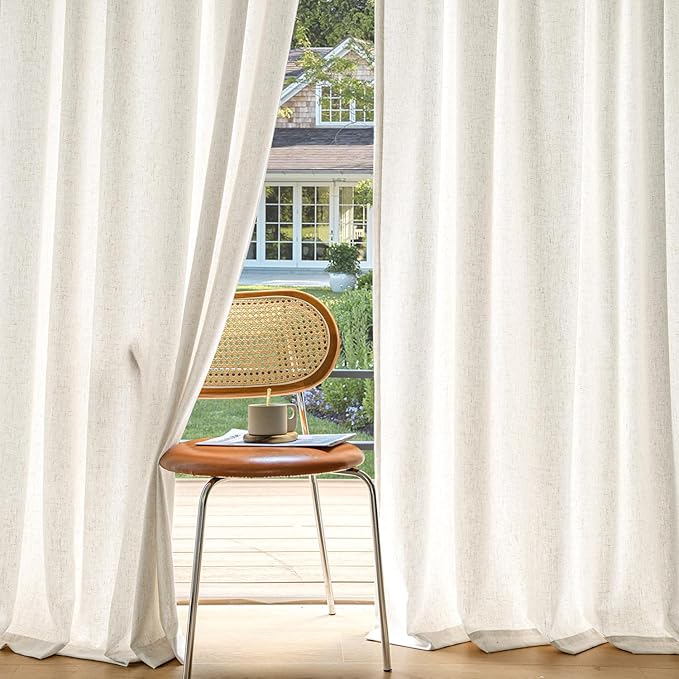 MIULEE Non-See-Through Privacy Linen Curtains 2 Panels, Light Filtering Window Curtains Farnhouse Textured Back Tab Semi Sheer Drapes for Bedroom Living Room, 52 x 45 Inches Long, Natural White