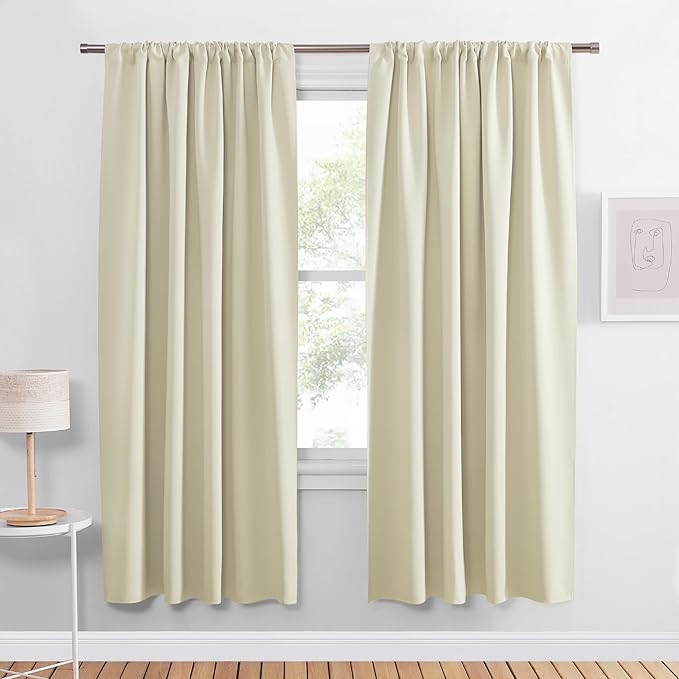 PONY DANCE Beige Curtains for Living Room 72 inch Length, Thermal Insulated Rod Pocket Black Out Window Drapes for Bedroom, Light Beige Room Darkening Privacy Covering, W 42 x L 72 inch, 2 Panels
