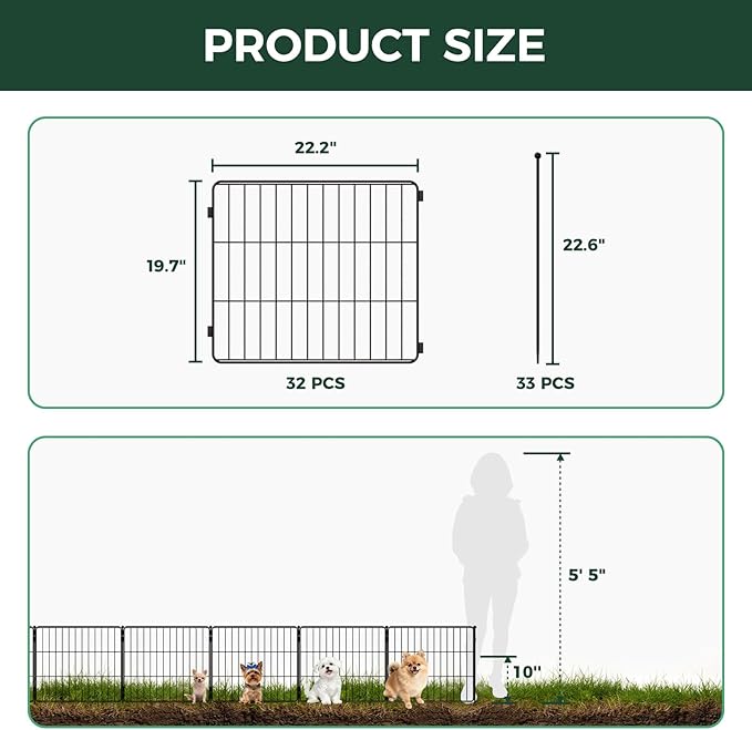 FXW Decorative Garden Fence for Yard - 20in(H) x 59.2ft(L) 32 Panels - Metal Fencing Panels - Animal Barrier Border for Dogs & Rabbits, Flower & Plant Edging