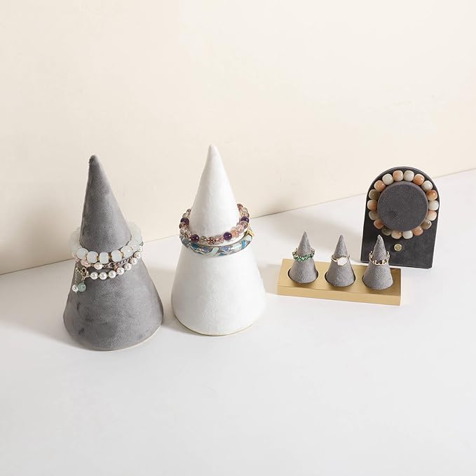 GemeShou Velvet bracelet display stand for selling, white jewelry bangle holder with golden base, felt bracelet storage organizer for nightstand home decor【Bracelet holder-white】
