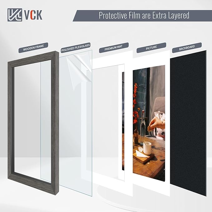 VCK 24x36 Poster Frame 2 Pack - Grey, High-End Wood Picture Frames with Polished Plexiglass, Display 20x30 Photo with Mat or 24x36 without Mat, Art Gallery-Quality, Wall Hanging, Grey