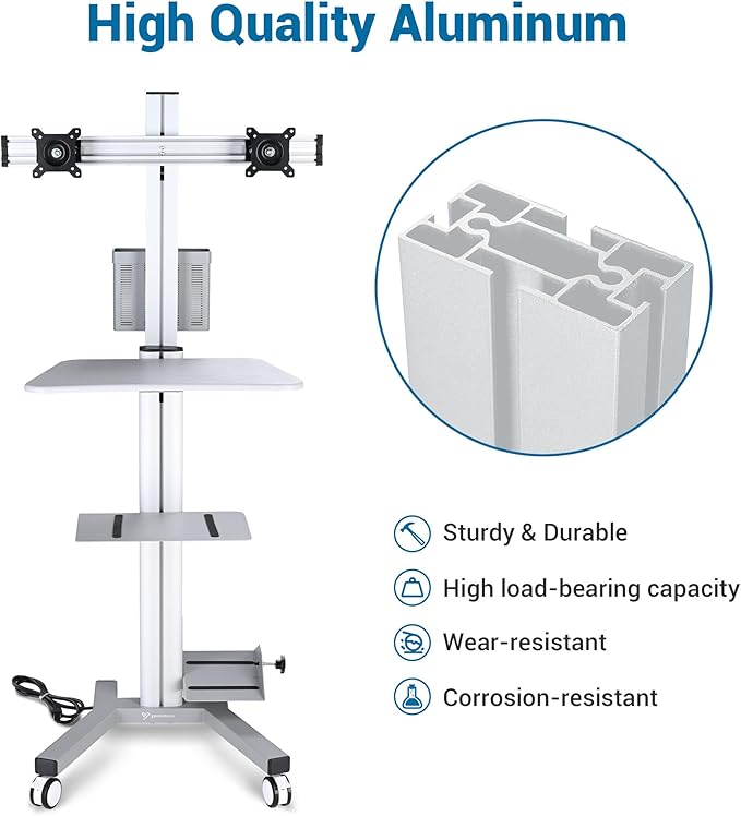 Yescom Mobile PC Stand Workstation with 2 Poles Dual Monitor Mount for 32" Screen Sliver