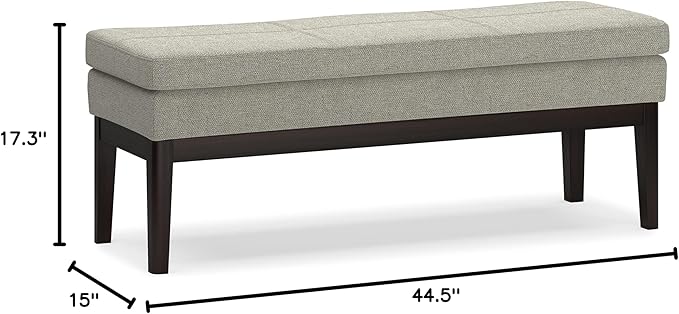 SIMPLIHOME Carlson Ottoman Bench - 45 inch Wide Upholstered Vegan Leather Rectangle Ottoman in Greige, Mid Century Modern Bench for Bedroom, Entryway or Living Room with Padded Seat