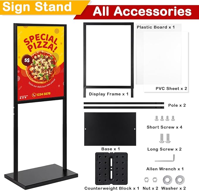 Sign Stand Heavy Duty - 19.6 x 27.5 Inch Double Sided Poster Stand for Display Board Foam, Black Pedestal Floor Standing Sign Holder for Event Store Restaurant Exhibition Business Party
