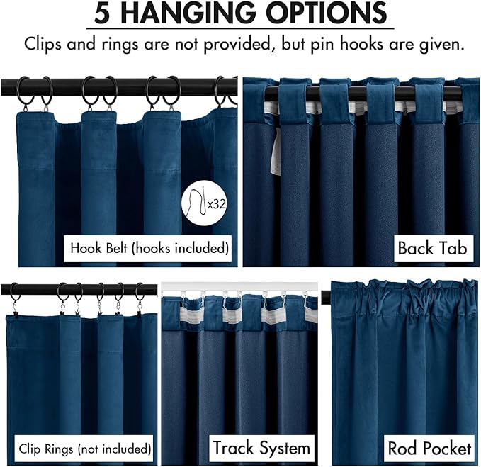 MIULEE Velvet Curtains 84 Inches Long 2 Panels Set for Bedroom, Pinch Pleat Back Tab Luxury Thermal Insulated Living Room Darkening Drapes Pleated Blackout Window Curtains with Hooks, Navy Blue
