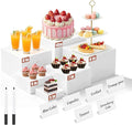 6Pcs Buffet Risers with Mini Sign and Maker, Acrylic Food Risers for Buffet Table, Catering Dessert Cake Stand for Party, Collectibles Jewelry Display Stand, White Cube Boxes Nesting Risers(10",9",8",7",6",5")