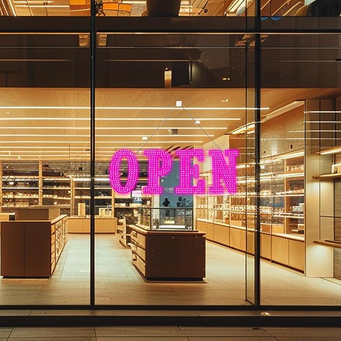 31"x11" Large LED Open Signs for Business Super Bright Unique Design Pink Open Sign with Hanging Installation for Window Stores Bar Hotel Retail Shops Salon Restaurant Office Pink