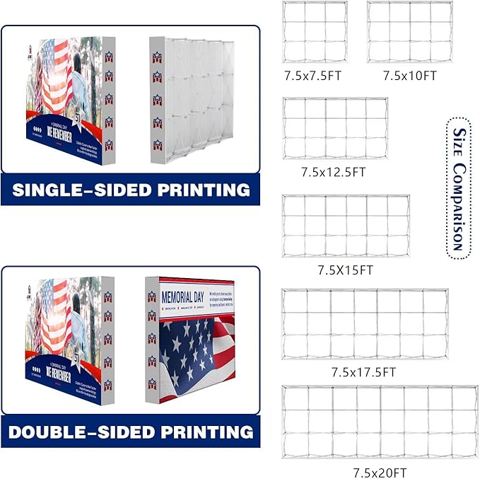 Fabric Pop Up Display Stand Custom Exhibit Booth Trade Show Backdrop Display Banner Collapsible Pop-Up Backdrop with Stand 15x7.5 FT