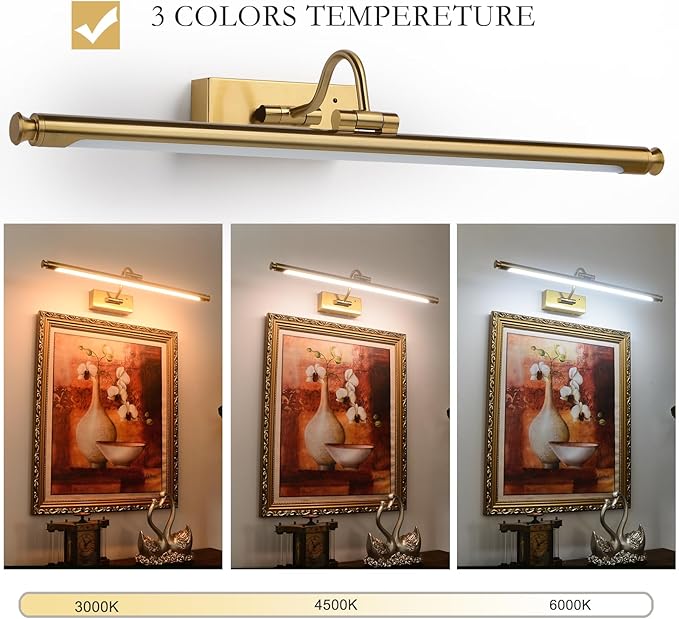 Wireless Picture Light, 23.6" Rechargeable LED Art Lamp with Remote, Dimmable Brightness, Timer & Adjustable Arm for Paintings, Mirrors, and Frames