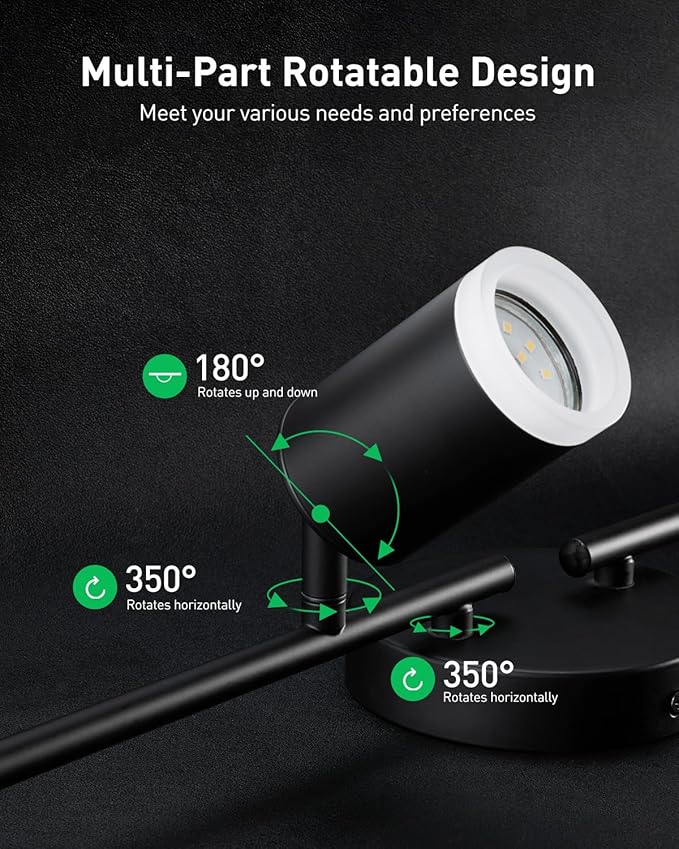 Bojim Flexible Led Track Lighting, 4-Light Black Track Lighting Fixtures Ceiling, Ceiling Spotlight with Foldable Light Arms for Kitchen, Closet, Bedroom(GU10 Socket, Bulbs Not Included)