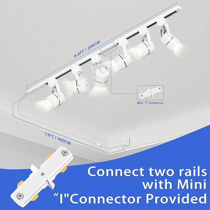 Plug in Track Lighting with Power Cord, 8-Light LED Track Lighting Kit with 6.6FT H Type Track Lighting Rails, Modern Kitchen LED Track Lighting Fixtures Ceiling Spot Light, White