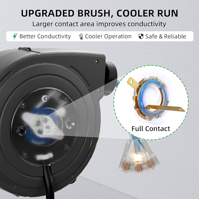50 FT Retractable Extension Cord Reel, Heavy Duty 12AWG/3C SJTOW Power Cord, Lighted Triple Tap, 15A Circuit Breaker, Wall/Ceiling Mount Electric Cord Reel for Garage & Workshop, ETL Listed, Blue