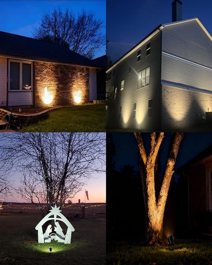 HIBOITEC 12W Spot Lights Outdoor 120V Landscape Lighting Waterproof Spotlight with 4.9ft 3-Plug LED Plug in Landscape Lights for Yard Gardern Decorations 2900K 4Packs