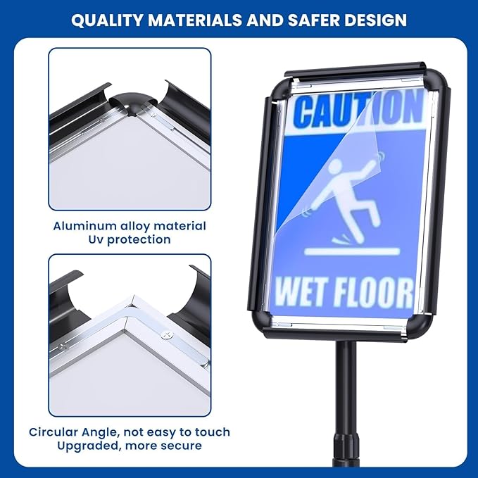 6 Pack Standing Sign Holder, 8.5 x 11 inch Adjustable Floor Sign Holder, Snap Open Aluminum Frame with Rounded Corners, Ideal for Business, Mall, Restaurant