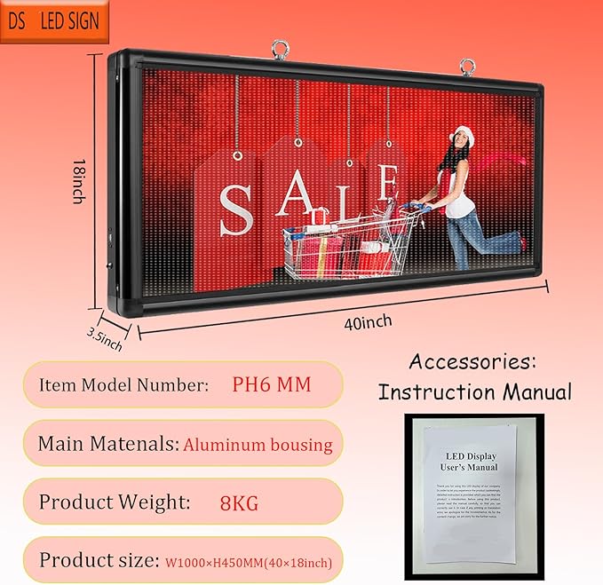 P6 Outdoor LED Sign 40" x 18" Programmable LED Scrolling Message Board with High Resolution Support Texts, Images& Video with Waterproof IP45