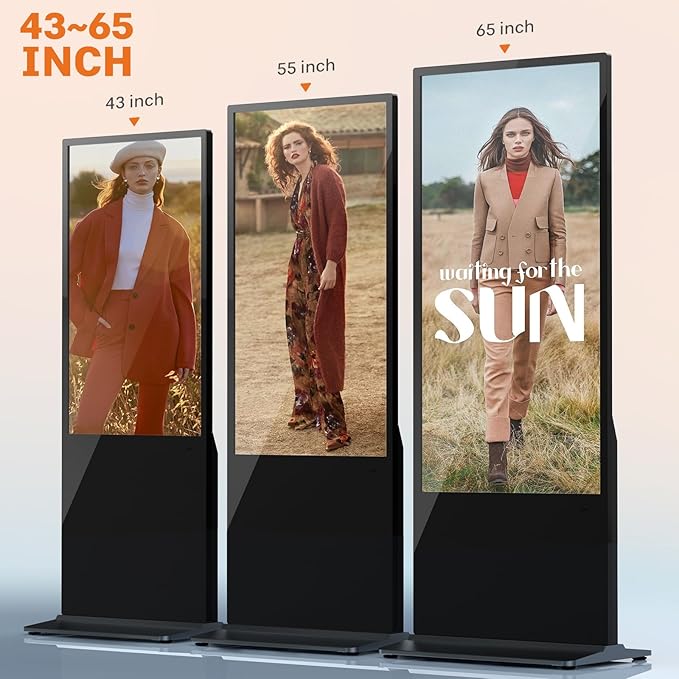 HLEC 43'' Indoor Floor-Standing Digital Signage Interactive Display, 4K Touchscreen Advertising Display LCD Kiosk, Commercial Android Smart System, CMS Software, HDMI/USB Input＆Out/WiFi(4+64G)