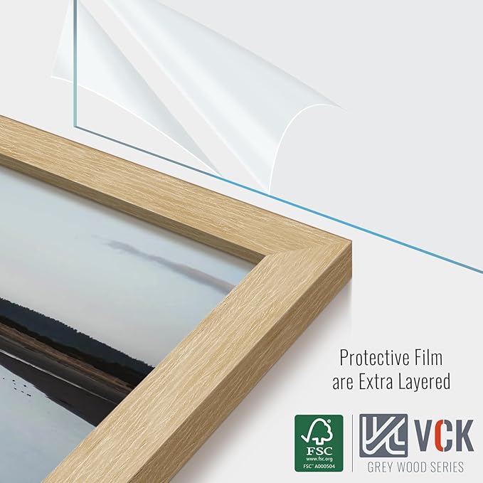 VCK 24x36 Poster Frame 5 Pack - Natural Oak, High-End Wood Picture Frames with Polished Plexiglass, Display 20x30 Photo with Mat or 24x36 without Mat, Art Gallery-Quality, Wall Hanging, Natural Oak