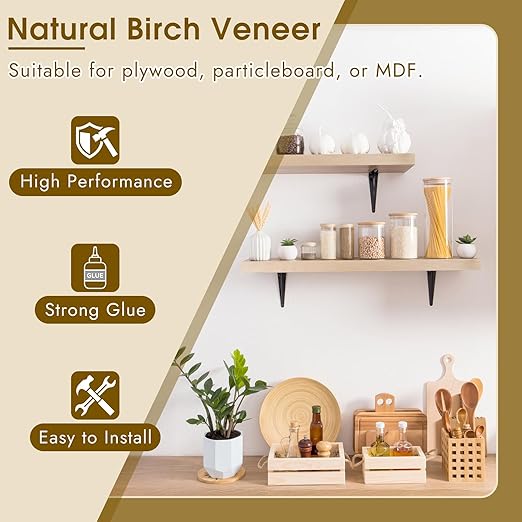 BEVTEE Birch Edge Banding 3/4 Inch x 50 ft Wood Veneer Roll Pre-glued, Flexible, Birch Iron-on Veneer Edge Band for Plywood & Furniture Edging, Natural Wood Color for DIY & Professional Projects
