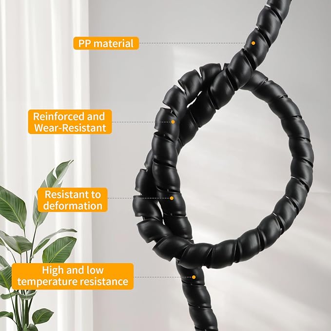Spiral Wire Wrap, 9.84ft, 16.4ft, 33ft Spiral Cable Wrap Sleeve Hose for Computer, Power, Audio & Video Cords Stop Cord Tangle and Detangler (Black, 14mm (9/16")-16.4ft)
