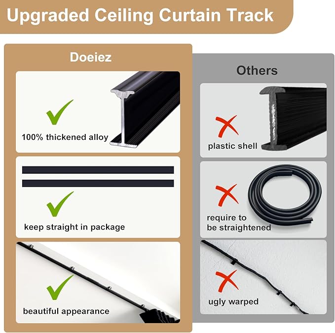 Room Divider Blackout Curtains Flexible Sliding Tracks Sets Ceiling Mounted Rod Window Curtain Privacy Separation for Bedroom Living Rooms,1 Panel Gray White Drape and Black Track Set-W180xH96 in