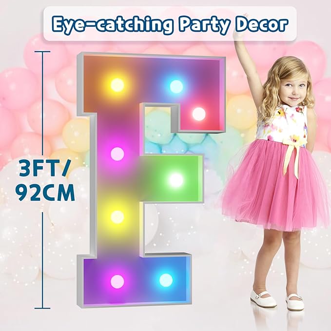 imprsv 3FT Colorful Marquee Letters F, 18 Colors Large Light up Letters Alphabet Sign with Remote, Big Marry Me Sign, Birthday Party Decorations Anniversary Wedding Decoration