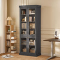 70.8" Bookshelf with Glass Doors, Farmhouse Modular Bookcase with 6-Tier Adjustable Shelves, Large Storage Cabinet for Living Room & Home Office, Black