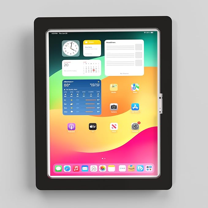 TABcare Anti-Theft Acrylic VESA Enclosure for Apple iPad Pro 11" 2024 M4 2025 M5 with Free Wall Mount Kit & 90-Degree Angle USB C Cable (Black)