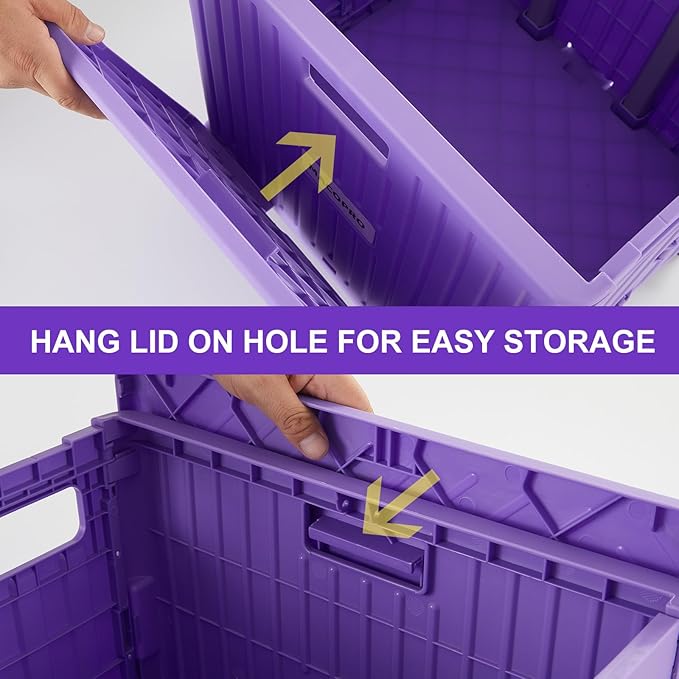 Foldable Utility Cart Folding Portable Rolling Crate Handcart with Durable Heavy Duty Plastic Telescoping Handle Collapsible 4 Rotate Wheels for Travel Shopping Moving Luggage Office Use (Purple)