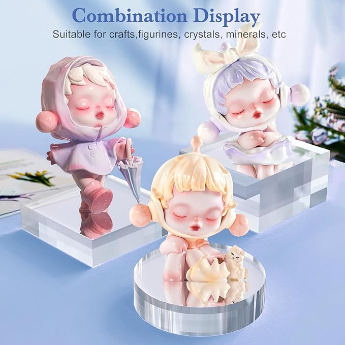 Acrylic Blocks 3 X 3 X 2 Inch 4 Pcs Acrylic Base Stand for Display Clear Block Square Riser Display Stands Pedestal Polished Cube for Jewelry trophy Props Collection Ring