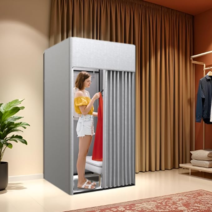 Clothing Store Fitting Room, Portable Dressing Room, Movable Changing Room for Boutique with Shading Fabric Cloth Privacy Curtains Screen for Bar Party Pool (Grey)
