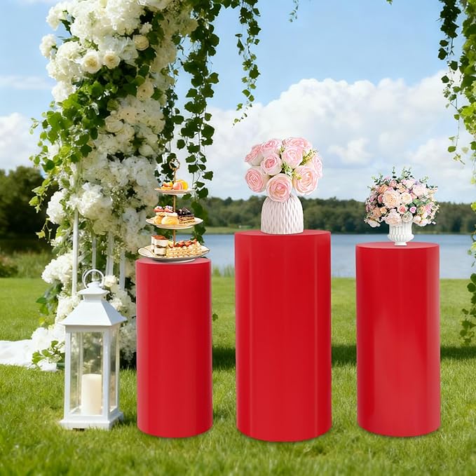 Eapmic Pedestal Stands for Party, Cake Pedestal Stand, Dessert Table Display Plinth Pillars, Sculpture Display Column Decoration Cube for Wedding Birthday (Red, Cylinder-3Pcs(27.56"+26"+23.62"))