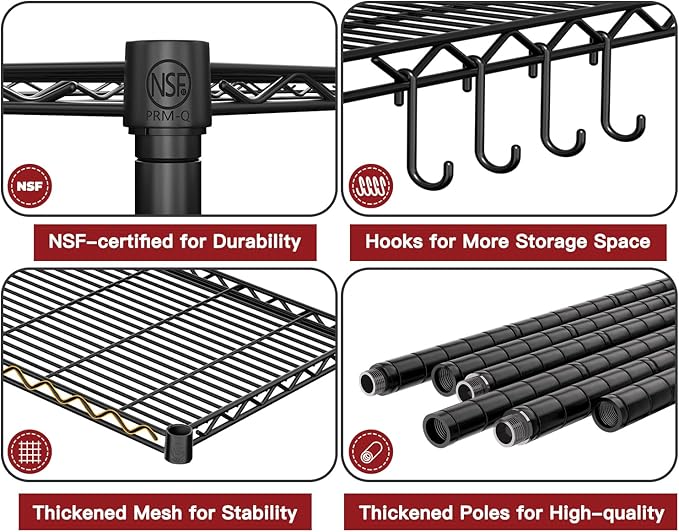 PrimeZone 36" W x 16" D x 79" H Wire Storage Shelves with Wheels, 5 Tier NSF Certified Heavy Duty Adjustable Kitchen Shelving Unit, Pantry Organizer Rack Rolling Metal Shelf for Garage Closet Bathroom