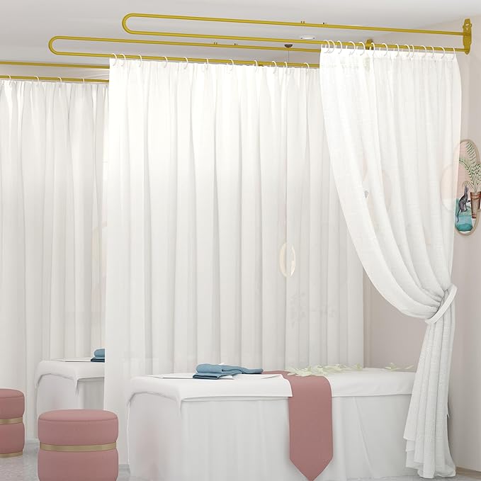 Privacy Curtains for Room Divider, Metal Support Wall Mounted Privacy Curtain, U-Shape Portable Room Divider Curtains for Fitting Room Beauty Salon Bedroom and Hospital,1 Panel, 8.53ft (White)