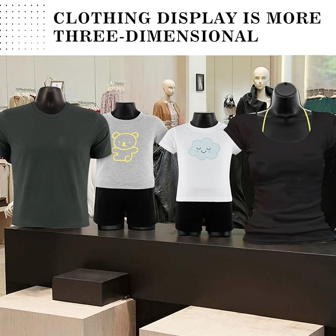 8 Pcs Black Mannequin Torso Forms, Male Female Child & Toddler Torso Hanging Mannequin Body Family Set Hollow Plastic Forms for Tshirt Display Retail Store Countertop Craft Shows Exhibitions
