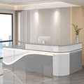 Modern Reception Desk – Front Desk, Reception Counter for Office, Checkout Counter, LED Lighting, Storage, Soft Close Drawers, Custom Logo, Fully Assembled (G,56IN)