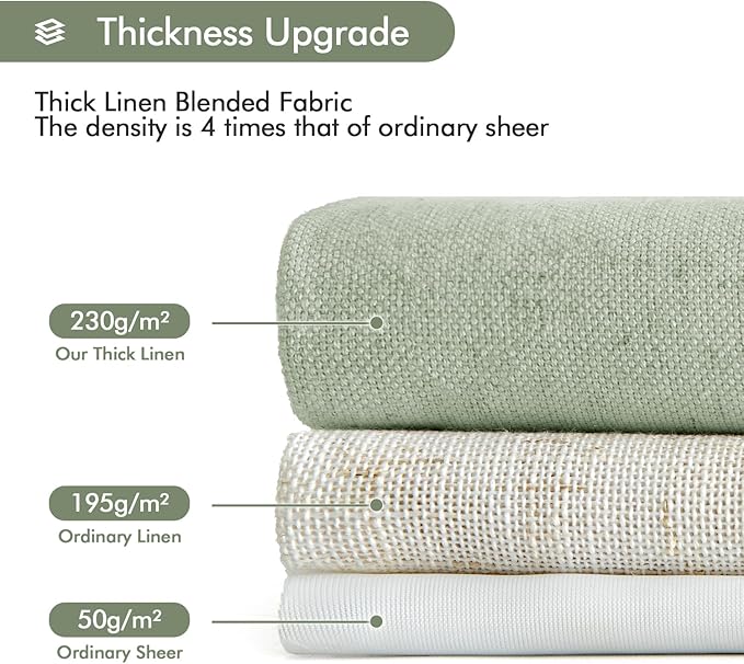 MIULEE Non-See-Through Privacy Linen Curtains 2 Panels, Sage Green Light Filtering Window Curtains 90 Inches Long, Farmhouse Textured Back Tab Semi Sheer Drapes for Bedroom Living Room, Light Green