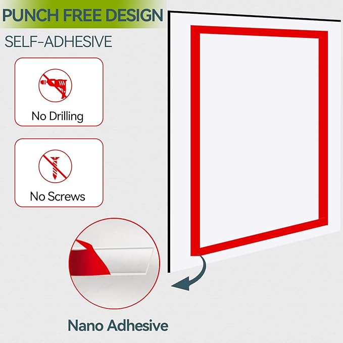 8.5" x 11" Acrylic Sign Holder Wall Mount, Acrylic Wall Sign Holder With Tape,Clear Plexiglass Self-adhesive Plastic Display Frame, Door/Window Sign Holder 12 pack No Drilling