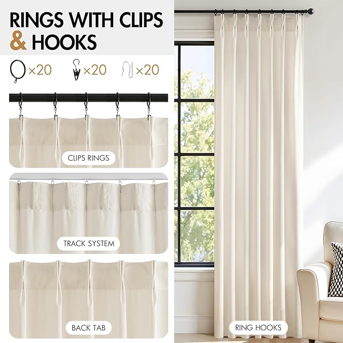 MIULEE Ivory Velvet Curtains 108 inches Long, Pinch Pleated Blackout Drapes with Hooks, Cream Thermal Insulated Pinch Pleat Panels for Bedroom Living Room, 2 Panels