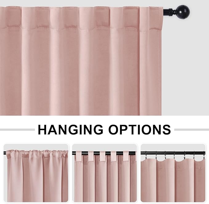 Hiasan Patio Sliding Door Room Divider Curtain Privacy Blackout Thermal Insulated Curtains with Back Tab & Rod Pocket for Bedroom Partition, Living Room Shared Office(100 x 96 Inches, Blush Pink)
