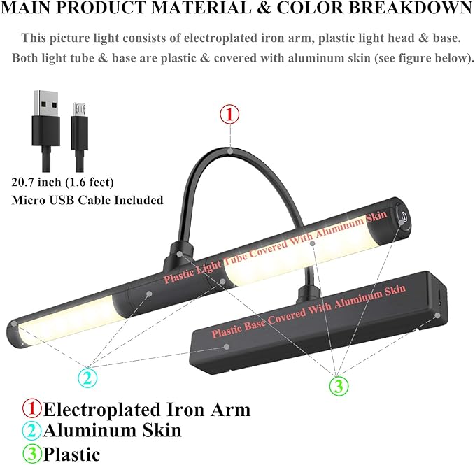 BIGMONAT Rechargeable Picture Light for Paintings with Remote, Battery Operated Dartboard Light, Wireless Art Light, Dimmable Display Lamp for Wall Photo Artwork Gallery Portrait