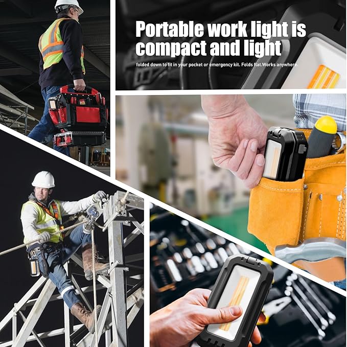 Rechargeable Work Light , 7000mAh LED Work Light with Magnetic Base & Hanging Hook, 1200 Lumens Magnetic Work Light IPX6 Waterproof for Job Site, Garage, Workshop, Emergency and Camping