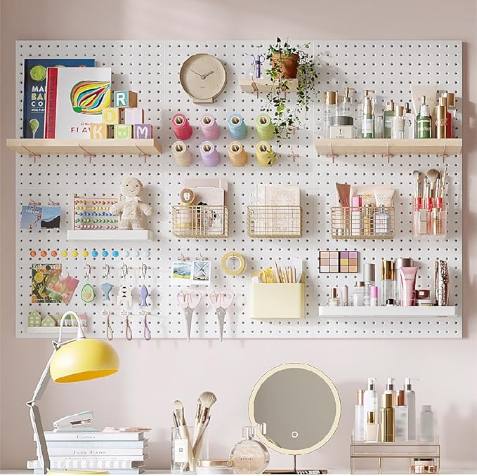 HUHOLE Pegboard Hooks 4 Inch 50PC, Pink Peg Board Hooks, Fit 1/4" or 1/8" Pegboard, Ideal Peg Board Organizer Accessories for Wall Display, Crafts Organization, Kitchen Organizer (Pink, 4 Inch)