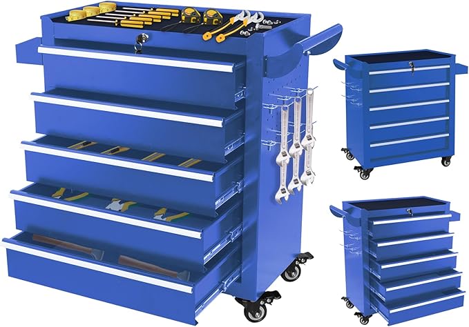 5-Drawer Tool Chest with Wheels & Drawers, Toolbox Organizer Storage for Garage, Suitable for Moving/Gift/Daily Use(Blue)