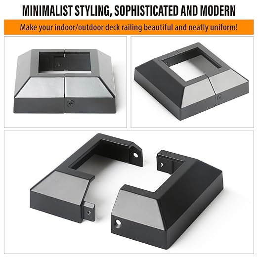8pcs 2.5"x2.5" (Actual: 2.5"x2.5") Aluminum Deck Post Base Cover, for Railings, Stairs, Patios, Porches, Split Deck Post Skirt (Black)