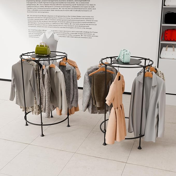 Round Garment Rack,Freestanding Clothes Hanging Rack,for Shopping Malls Retail Bedroom (Black)