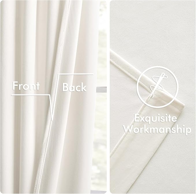 MIULEE Velvet Curtains 90 Inches Long 2 Panels Set for Living Room Bedroom, Cream Pinch Pleat Back Tab Luxury Thermal Insulated Light Blocking Drapes Pleated Blackout Window Curtains with Hooks Ivory