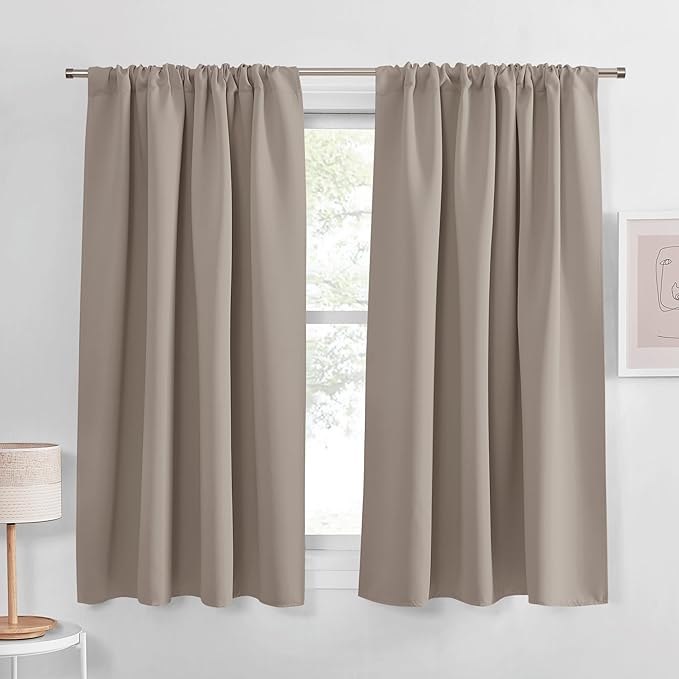 PONY DANCE Window Treatment Thermal Insulated Rod Pocket Blackout Curtains/Drapes for Bedroom(Light Taupe,Set of 2 Panels,52 by 54 Inch Length)