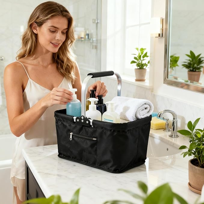 Shopping Bag Basket, Large Capacity, 26L, Foldable Grocery Storage Container, Market Shopping Basket, Easy To Carry, For Everyday Supermarket And Outdoor Picnic