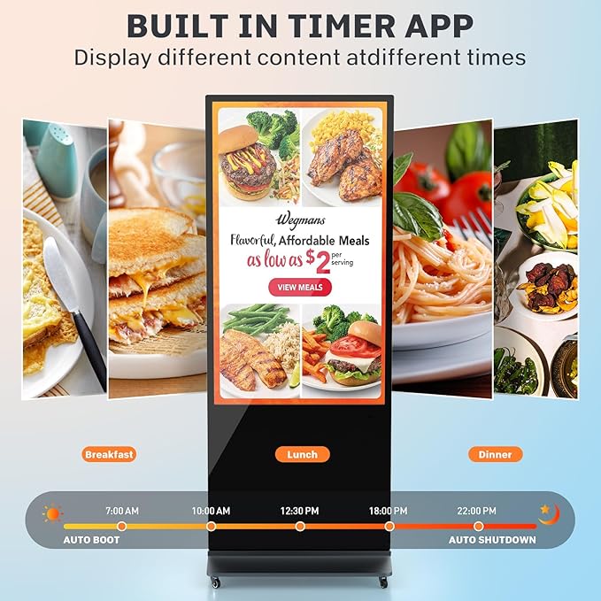 HLEC 43'' Indoor Floor-Standing Digital Signage Interactive Display, 4K NonTouch-Screen Advertising Display LCD Kiosk, Commercial Android Smart System, CMS Software, HDMI/USB Input＆Out/WiFi(4+64G)