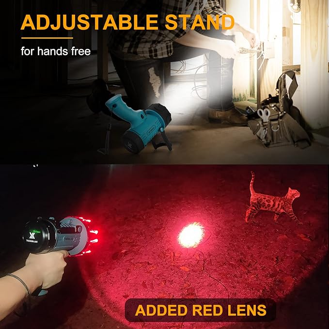 YIERBLUE Rechargeable Spotlight Floodlight Combo 120,000 High Lumen LED, IP67 Waterproof Spot Light COB Flood Light, Impact Resistant Handheld Spotlight with Foldable Stand and Detachable Red Lens